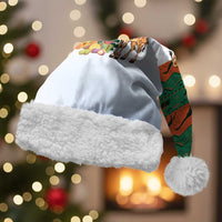 Giraffes Decorating Tree Gifts Christmas Santa Hat with Orange Green Holiday Pattern Design - Wonder Print Shop