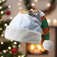 Giraffes Decorating Tree Gifts Christmas Santa Hat with Orange Green Holiday Pattern Design - Wonder Print Shop