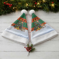 Giraffes Decorating Tree Gifts Christmas Santa Hat with Orange Green Holiday Pattern Design - Wonder Print Shop