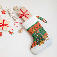 Giraffes Decorating Tree Gifts Christmas Stocking with Orange Green Holiday Pattern Design - Wonder Print Shop