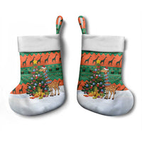 Giraffes Decorating Tree Gifts Christmas Stocking with Orange Green Holiday Pattern Design - Wonder Print Shop
