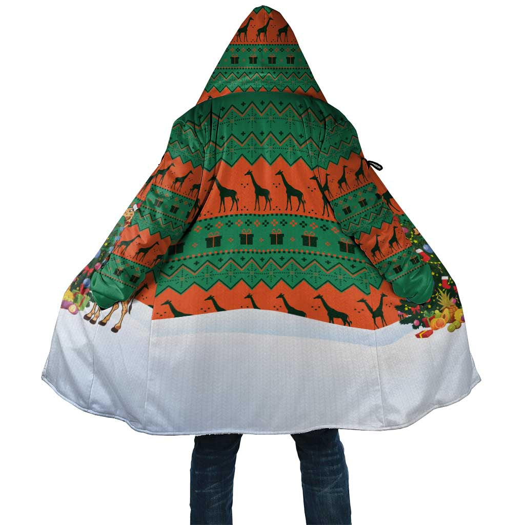 Giraffes Decorating Tree Gifts Cloak with Orange Green Holiday Pattern Design - Wonder Print Shop