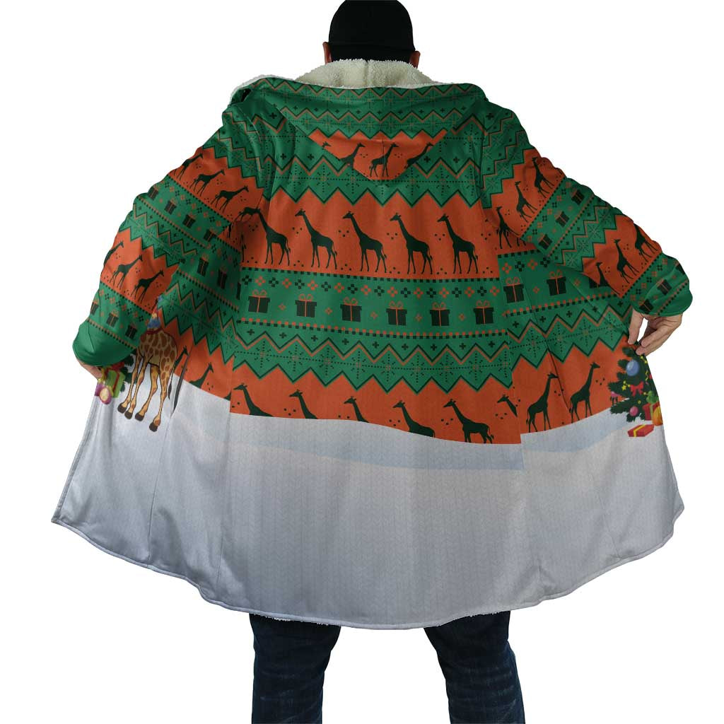 Giraffes Decorating Tree Gifts Cloak with Orange Green Holiday Pattern Design - Wonder Print Shop