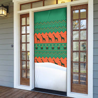 Giraffes Decorating Tree Gifts Door Cover with Orange Green Holiday Pattern Design - Wonder Print Shop