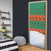 Giraffes Decorating Tree Gifts Door Cover with Orange Green Holiday Pattern Design - Wonder Print Shop