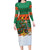 Giraffes Decorating Tree Gifts Family Matching Long Sleeve Bodycon Dress and Hawaiian Shirt with Orange Green Holiday Pattern Design - Wonder Print Shop