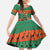 Giraffes Decorating Tree Gifts Family Matching Off The Shoulder Long Sleeve Dress and Hawaiian Shirt with Orange Green Holiday Pattern Design - Wonder Print Shop