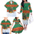 Giraffes Decorating Tree Gifts Family Matching Off The Shoulder Long Sleeve Dress and Hawaiian Shirt with Orange Green Holiday Pattern Design - Wonder Print Shop