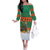 Giraffes Decorating Tree Gifts Family Matching Off The Shoulder Long Sleeve Dress and Hawaiian Shirt with Orange Green Holiday Pattern Design - Wonder Print Shop