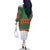 Giraffes Decorating Tree Gifts Family Matching Off The Shoulder Long Sleeve Dress and Hawaiian Shirt with Orange Green Holiday Pattern Design - Wonder Print Shop