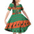 Giraffes Decorating Tree Gifts Family Matching Off Shoulder Short Dress and Hawaiian Shirt with Orange Green Holiday Pattern Design - Wonder Print Shop