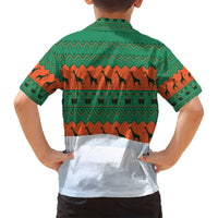 Giraffes Decorating Tree Gifts Family Matching Puletasi and Hawaiian Shirt with Orange Green Holiday Pattern Design - Wonder Print Shop