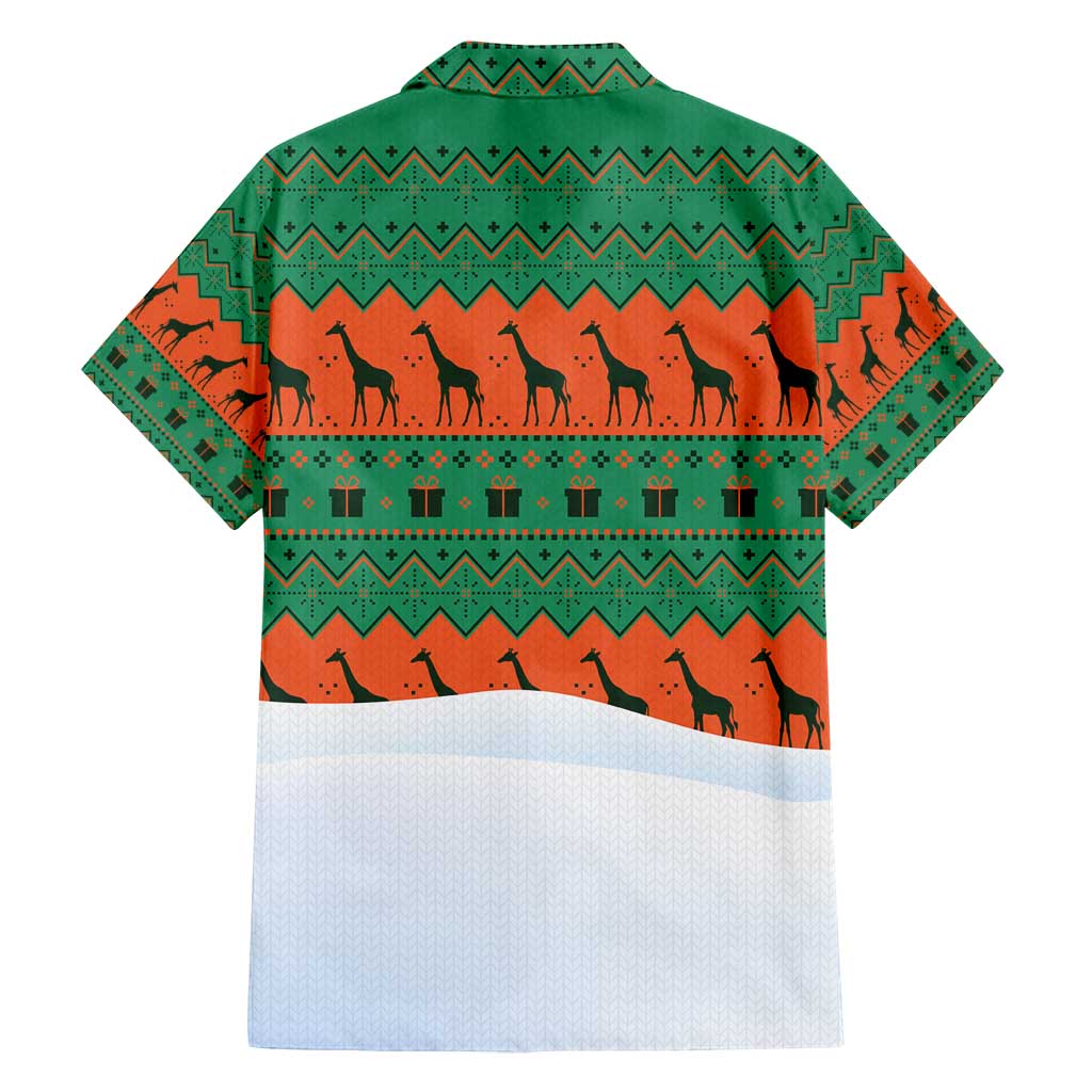 Giraffes Decorating Tree Gifts Family Matching Puletasi and Hawaiian Shirt with Orange Green Holiday Pattern Design - Wonder Print Shop