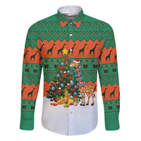 Giraffes Decorating Tree Gifts Family Matching Puletasi and Hawaiian Shirt with Orange Green Holiday Pattern Design - Wonder Print Shop