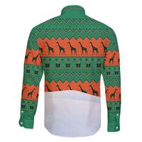 Giraffes Decorating Tree Gifts Family Matching Puletasi and Hawaiian Shirt with Orange Green Holiday Pattern Design - Wonder Print Shop