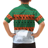 Giraffes Decorating Tree Gifts Family Matching Short Sleeve Bodycon Dress and Hawaiian Shirt with Orange Green Holiday Pattern Design - Wonder Print Shop