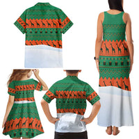 Giraffes Decorating Tree Gifts Family Matching Tank Maxi Dress and Hawaiian Shirt with Orange Green Holiday Pattern Design - Wonder Print Shop