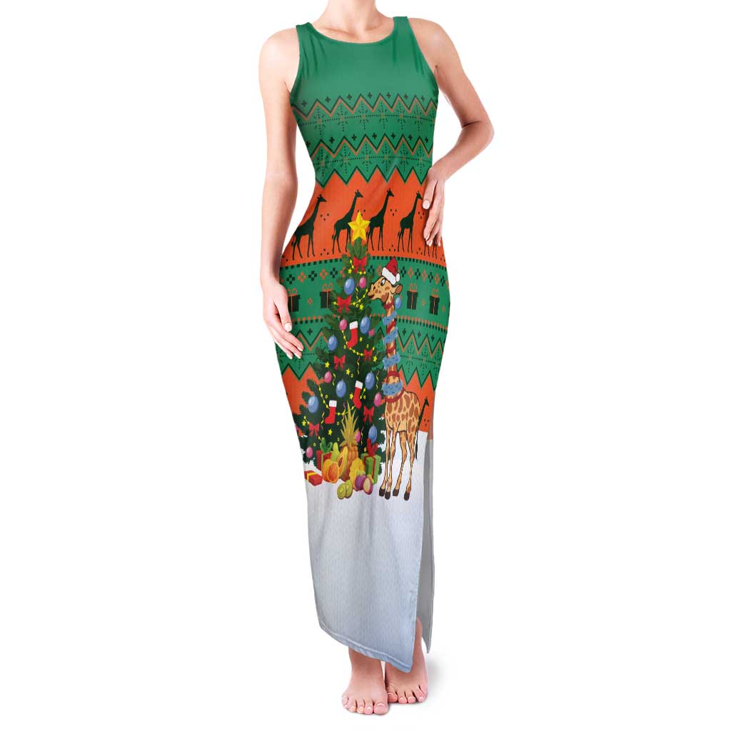 Giraffes Decorating Tree Gifts Family Matching Tank Maxi Dress and Hawaiian Shirt with Orange Green Holiday Pattern Design - Wonder Print Shop