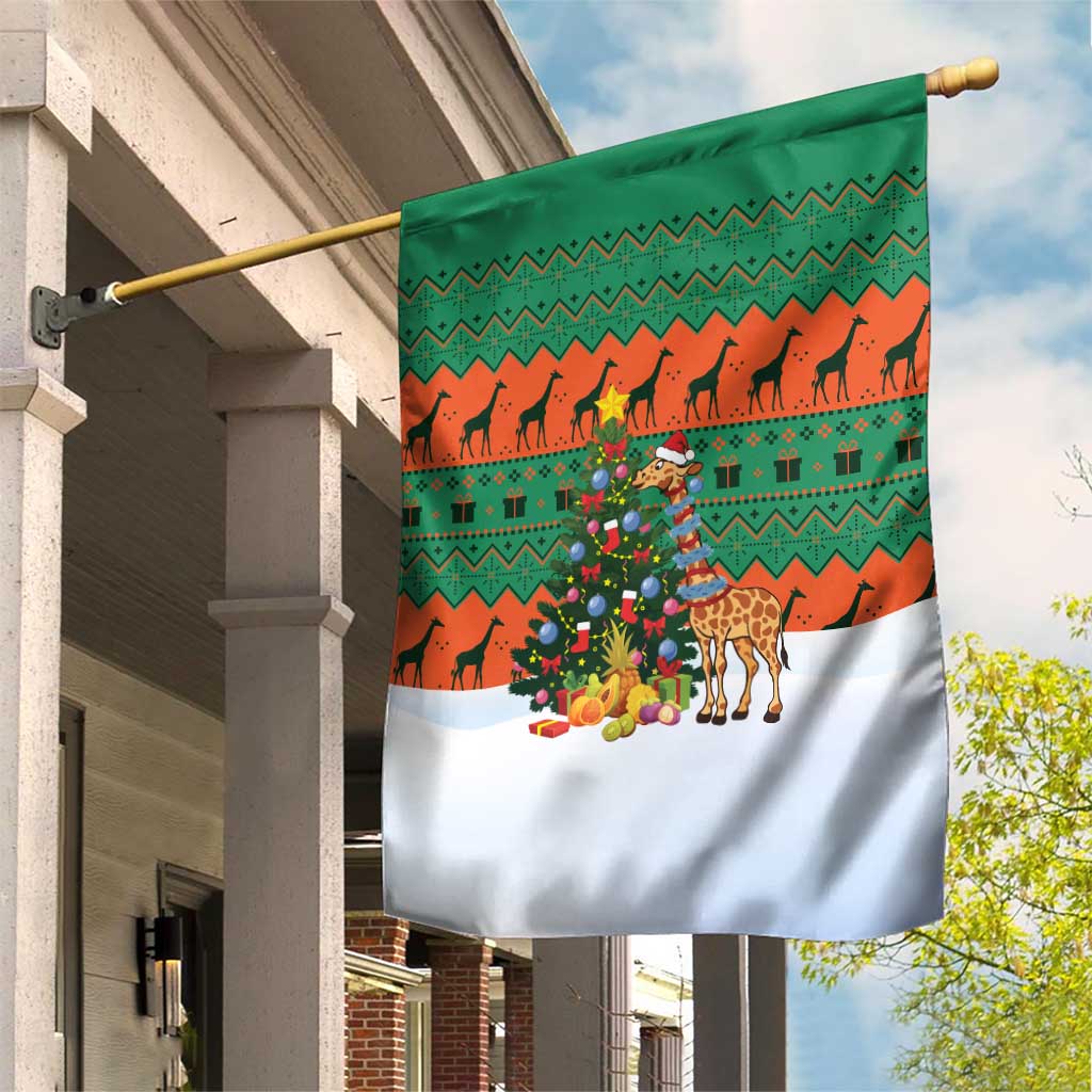 Giraffes Decorating Tree Gifts Garden Flag with Orange Green Holiday Pattern Design - Wonder Print Shop