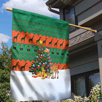 Giraffes Decorating Tree Gifts Garden Flag with Orange Green Holiday Pattern Design - Wonder Print Shop