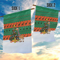 Giraffes Decorating Tree Gifts Garden Flag with Orange Green Holiday Pattern Design - Wonder Print Shop