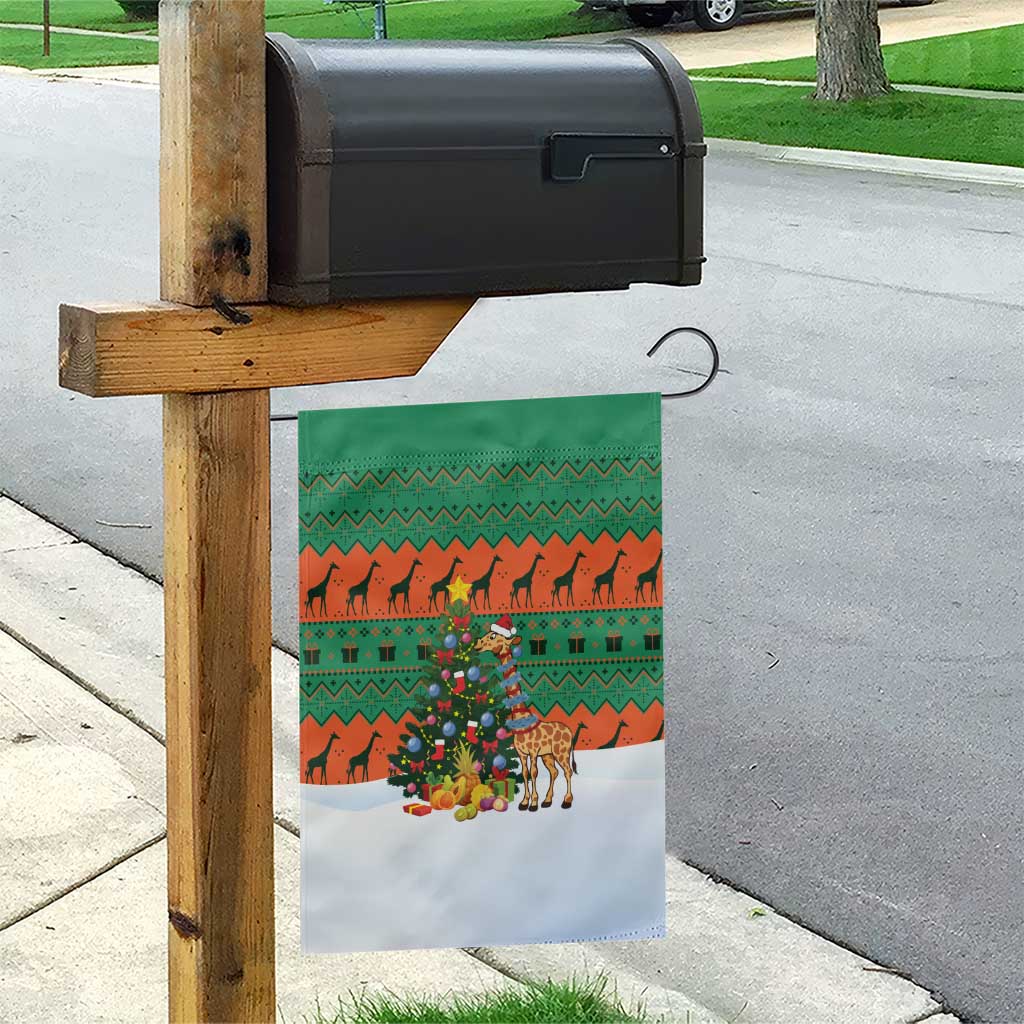 Giraffes Decorating Tree Gifts Garden Flag with Orange Green Holiday Pattern Design - Wonder Print Shop