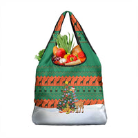 Giraffes Decorating Tree Gifts Grocery Bag with Orange Green Holiday Pattern Design - Wonder Print Shop