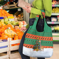 Giraffes Decorating Tree Gifts Grocery Bag with Orange Green Holiday Pattern Design - Wonder Print Shop