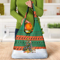 Giraffes Decorating Tree Gifts Grocery Bag with Orange Green Holiday Pattern Design - Wonder Print Shop