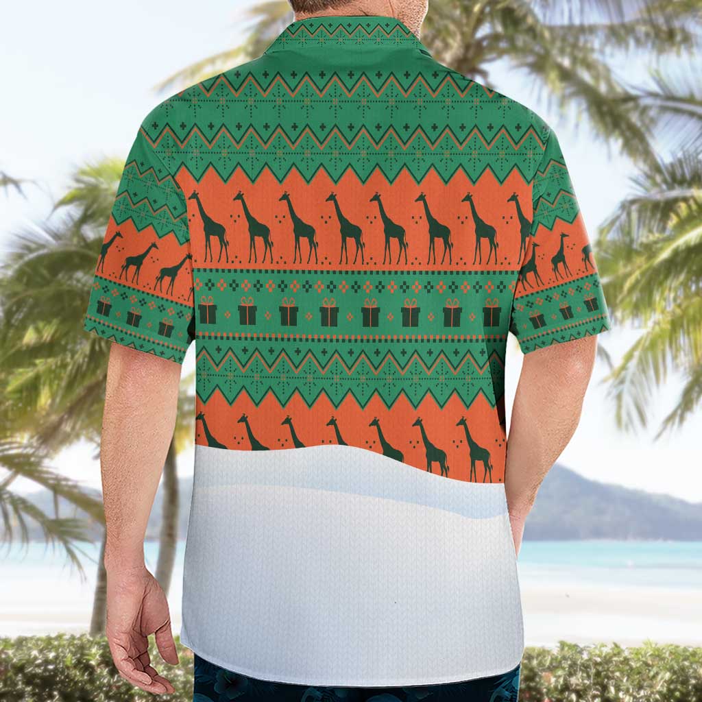 Giraffes Decorating Tree Gifts Hawaiian Shirt with Orange Green Holiday Pattern Design - Wonder Print Shop
