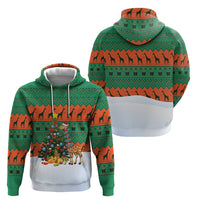 Giraffes Decorating Tree Gifts Hoodie with Orange Green Holiday Pattern Design - Wonder Print Shop