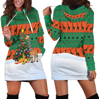 Giraffes Decorating Tree Gifts Hoodie Dress with Orange Green Holiday Pattern Design - Wonder Print Shop