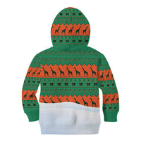 Giraffes Decorating Tree Gifts Kid Hoodie with Orange Green Holiday Pattern Design - Wonder Print Shop