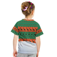 Giraffes Decorating Tree Gifts Kid T Shirt with Orange Green Holiday Pattern Design - Wonder Print Shop