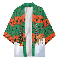 Giraffes Decorating Tree Gifts Kimono with Orange Green Holiday Pattern Design - Wonder Print Shop