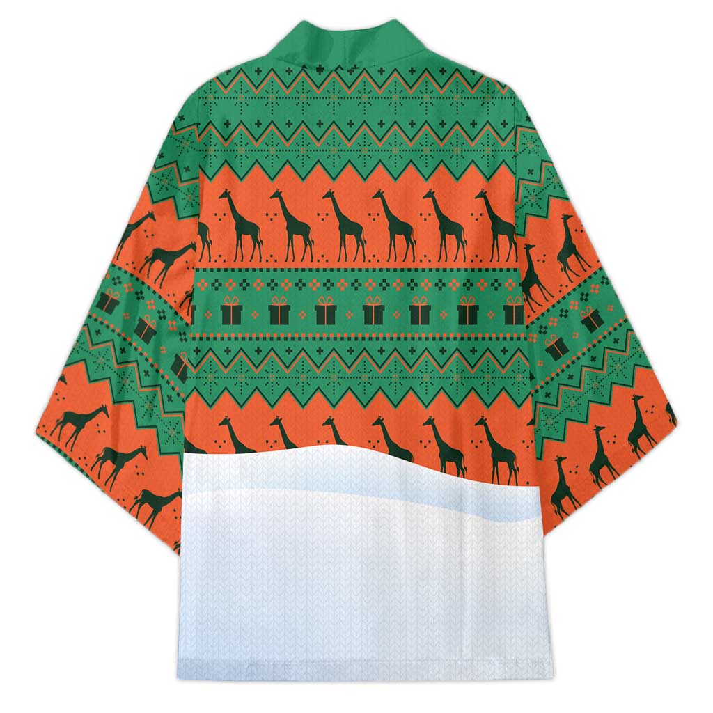 Giraffes Decorating Tree Gifts Kimono with Orange Green Holiday Pattern Design - Wonder Print Shop