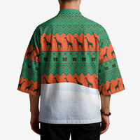 Giraffes Decorating Tree Gifts Kimono with Orange Green Holiday Pattern Design - Wonder Print Shop
