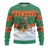 Giraffes Decorating Tree Gifts Ugly Christmas Sweater with Orange Green Holiday Pattern Design - Wonder Print Shop