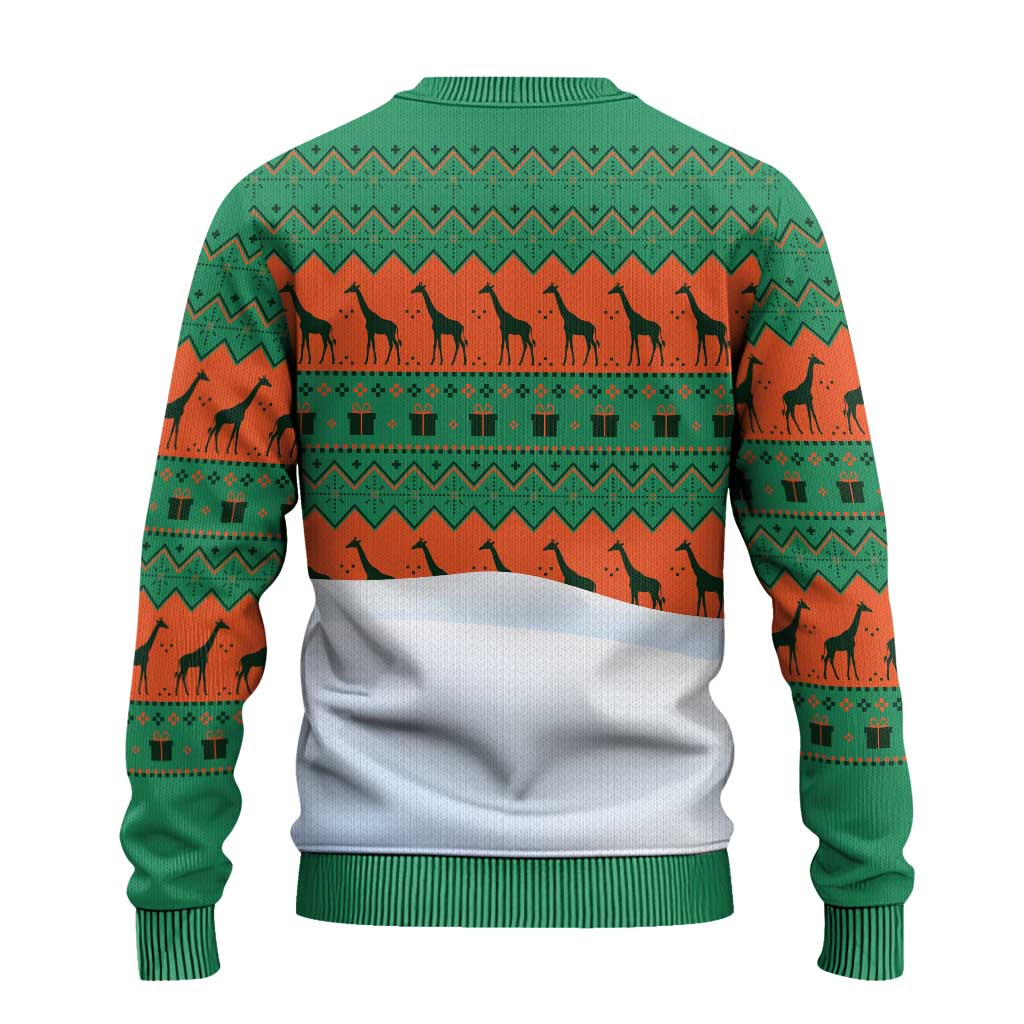 Giraffes Decorating Tree Gifts Ugly Christmas Sweater with Orange Green Holiday Pattern Design - Wonder Print Shop