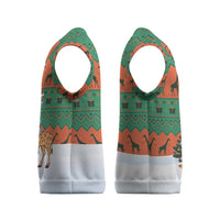 Giraffes Decorating Tree Gifts Christmas Knitted V-Neck Vest with Orange Green Holiday Pattern Design - Wonder Print Shop