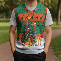 Giraffes Decorating Tree Gifts Christmas Knitted V-Neck Vest with Orange Green Holiday Pattern Design - Wonder Print Shop