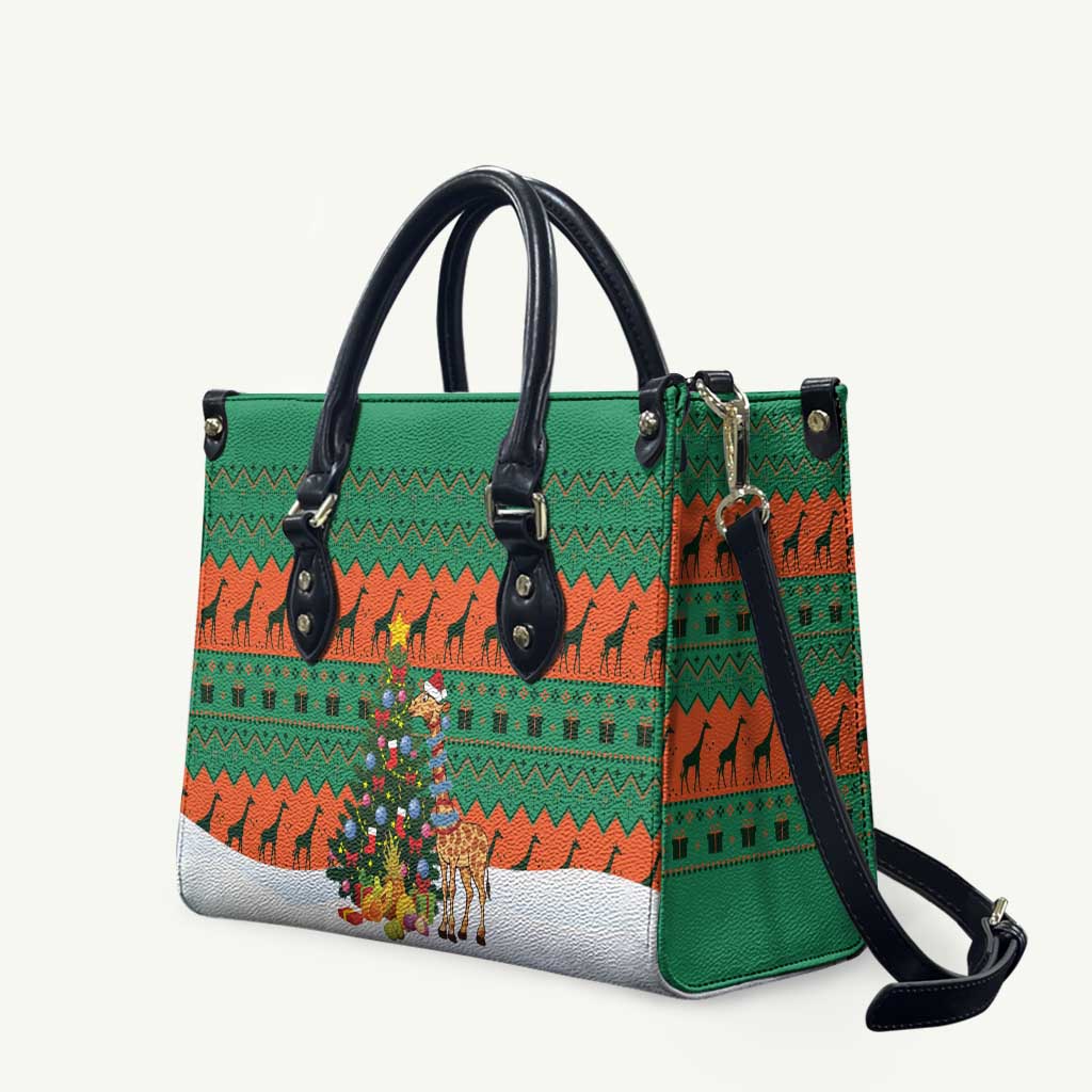 Giraffes Decorating Tree Gifts Leather Bag with Orange Green Holiday Pattern Design - Wonder Print Shop