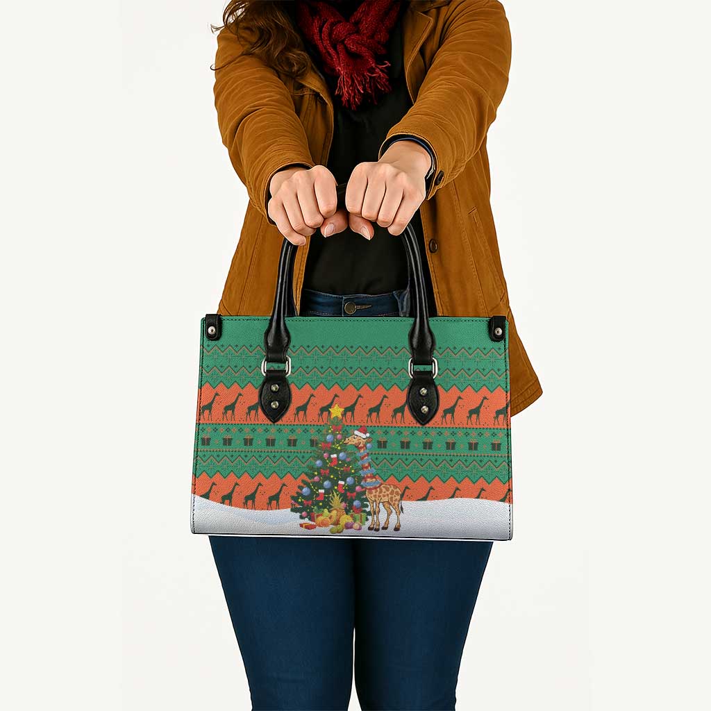 Giraffes Decorating Tree Gifts Leather Bag with Orange Green Holiday Pattern Design - Wonder Print Shop