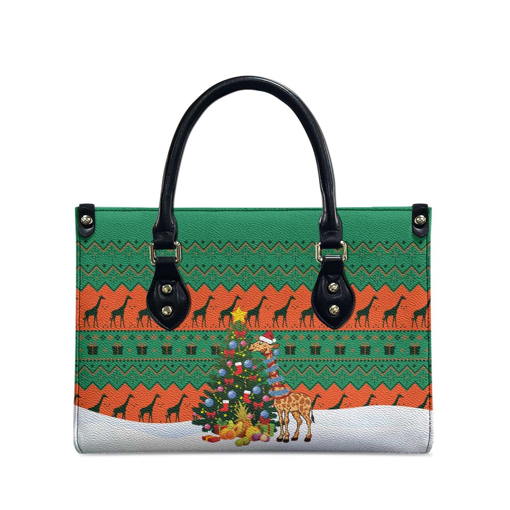 Giraffes Decorating Tree Gifts Leather Bag with Orange Green Holiday Pattern Design - Wonder Print Shop