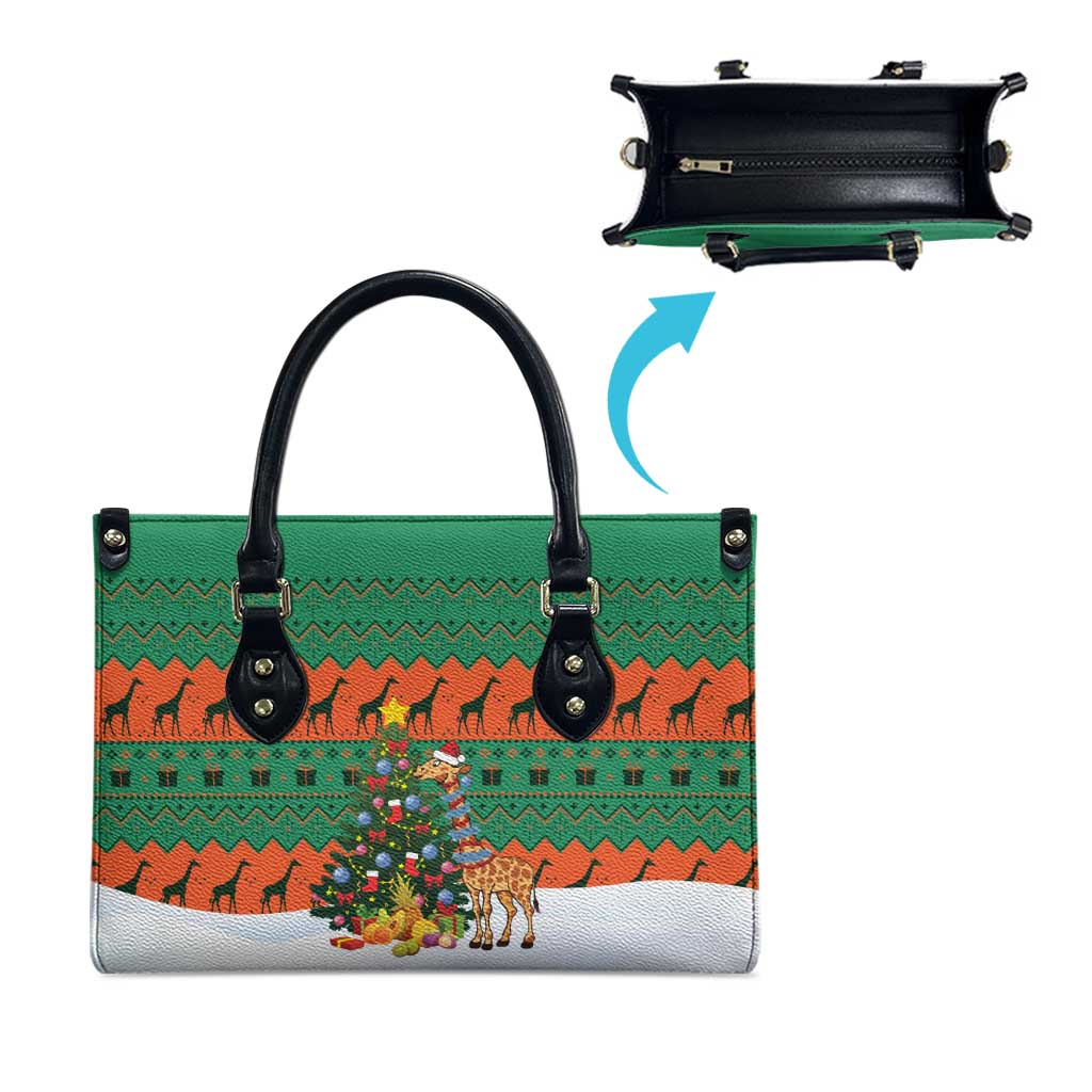 Giraffes Decorating Tree Gifts Leather Bag with Orange Green Holiday Pattern Design - Wonder Print Shop