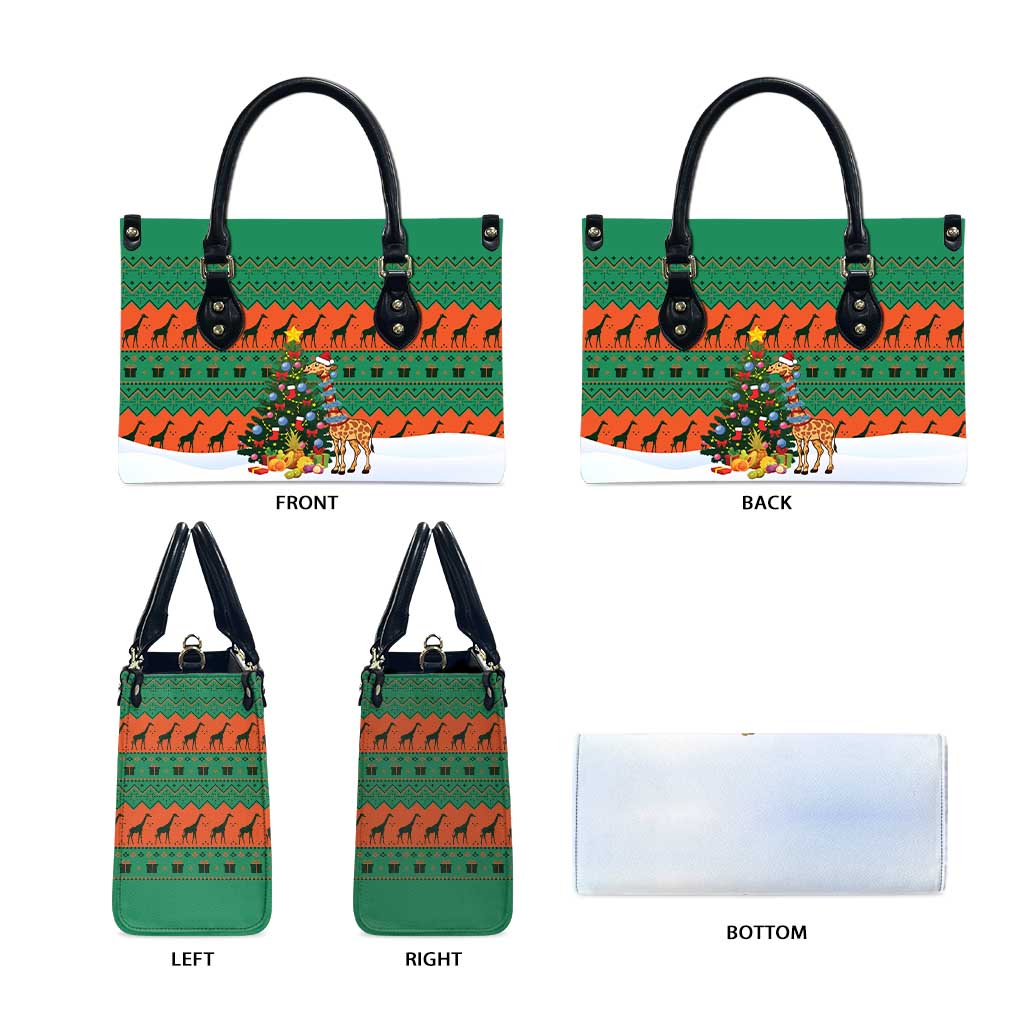 Giraffes Decorating Tree Gifts Leather Bag with Orange Green Holiday Pattern Design - Wonder Print Shop