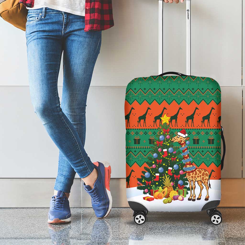 Giraffes Decorating Tree Gifts Luggage Cover with Orange Green Holiday Pattern Design - Wonder Print Shop