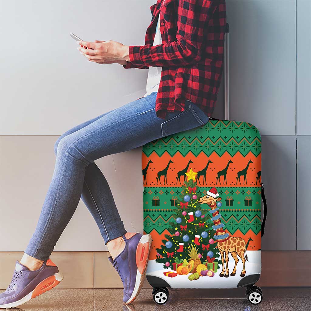 Giraffes Decorating Tree Gifts Luggage Cover with Orange Green Holiday Pattern Design - Wonder Print Shop