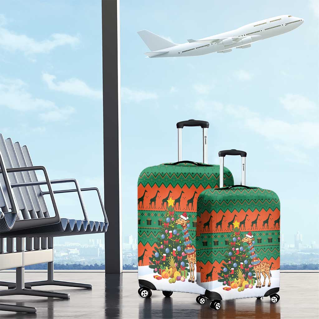 Giraffes Decorating Tree Gifts Luggage Cover with Orange Green Holiday Pattern Design - Wonder Print Shop