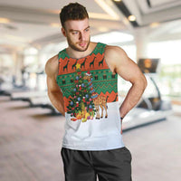 Giraffes Decorating Tree Gifts Men Tank Top with Orange Green Holiday Pattern Design - Wonder Print Shop